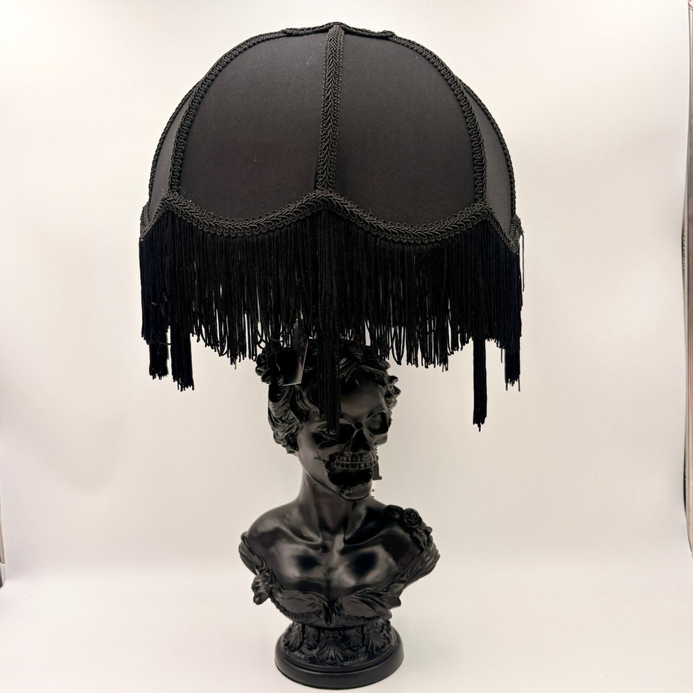 Gothic Skull Woman Bust Table Lamp Victorian Fringe Baroque Macabre Halloween